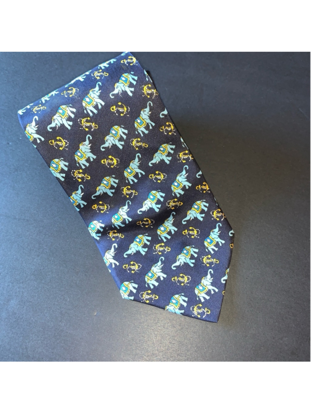 Men's Konark Tie One Size Navy Blue Elephant Print Silk Necktie
